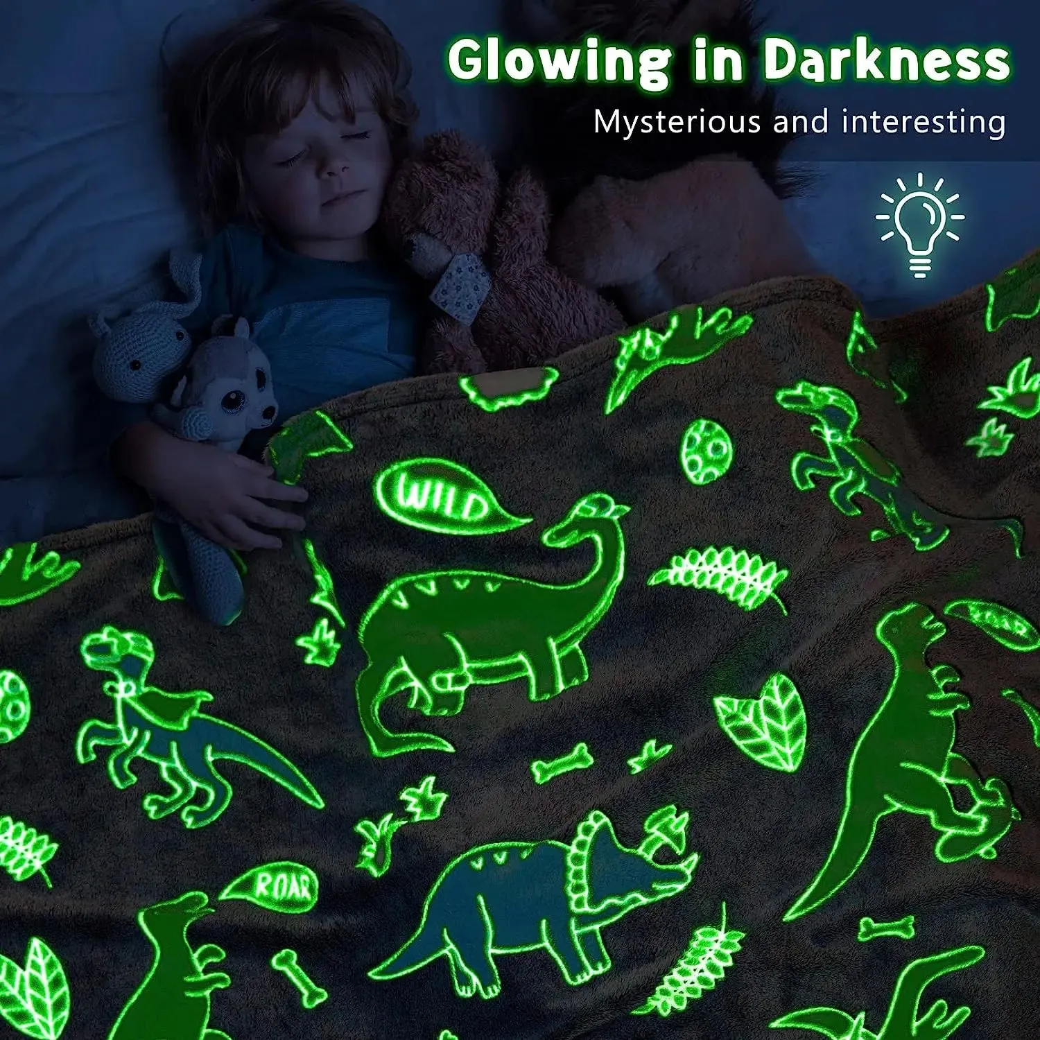 Dinosaur Glow in The Dark Baby Blanket for Kids, 200 x 152cm, 0-15 Years | Ultra-soft & Lightweight Blanket