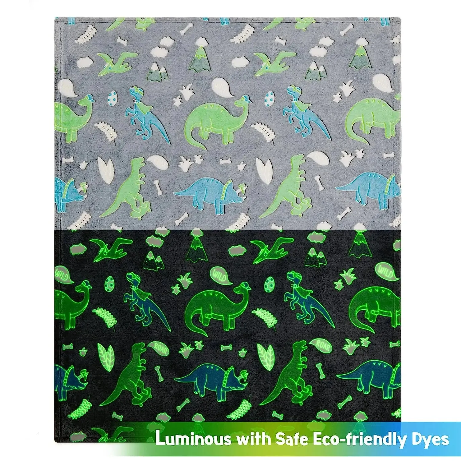 Dinosaur Glow in The Dark Baby Blanket for Kids, 200 x 152cm, 0-15 Years | Ultra-soft & Lightweight Blanket