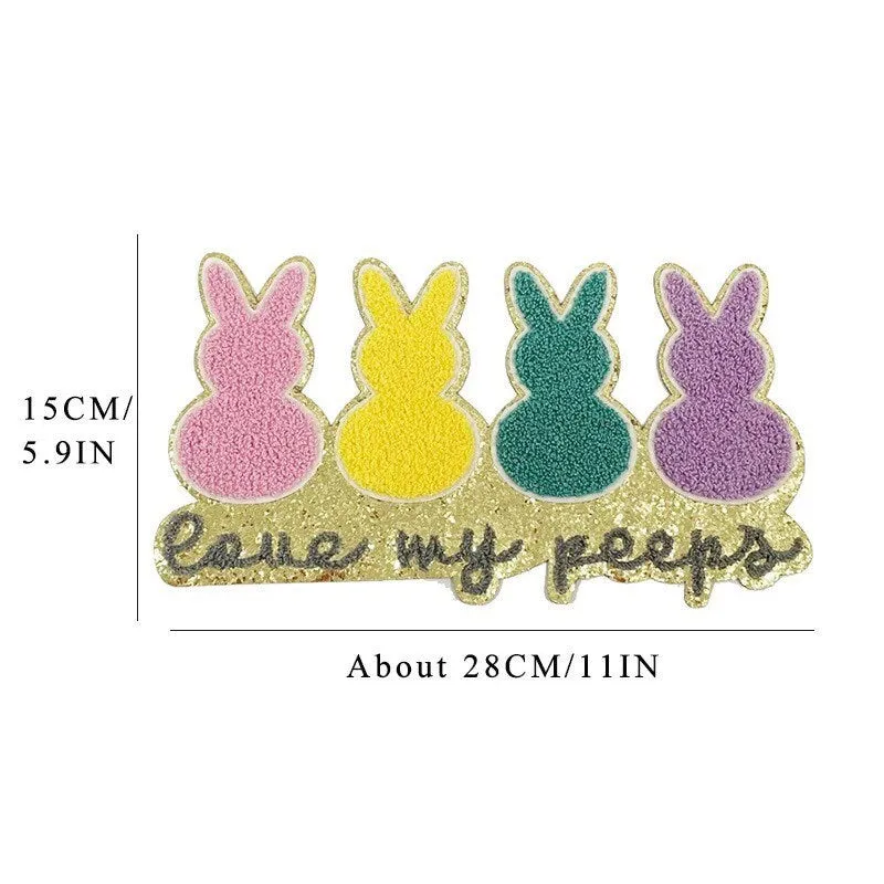 Easter Bunny - Chenille Patch- Spring Peep  Iron On- Patch Only - Fuzzy Chenille DIY Patch Glitter Varsity Nylon Pouch - Shirt