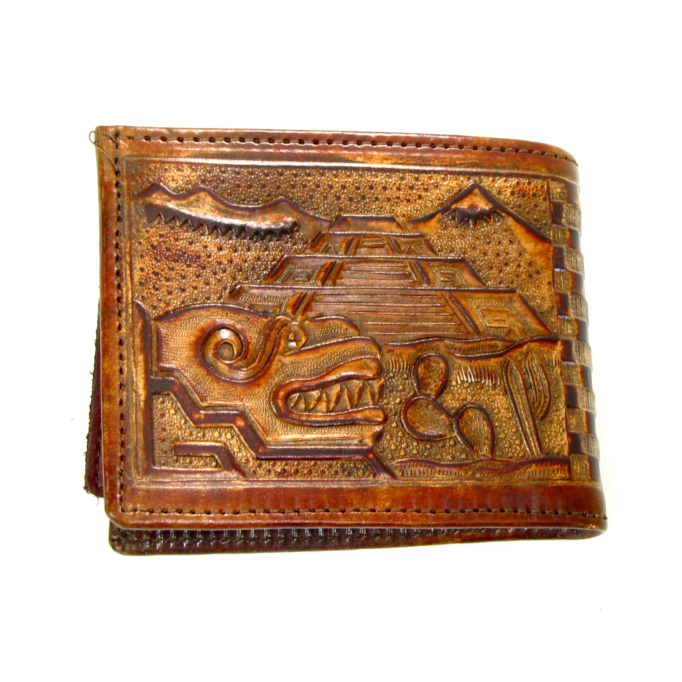 EB308-152  Antique Finish Billfold- Aztec Warrior