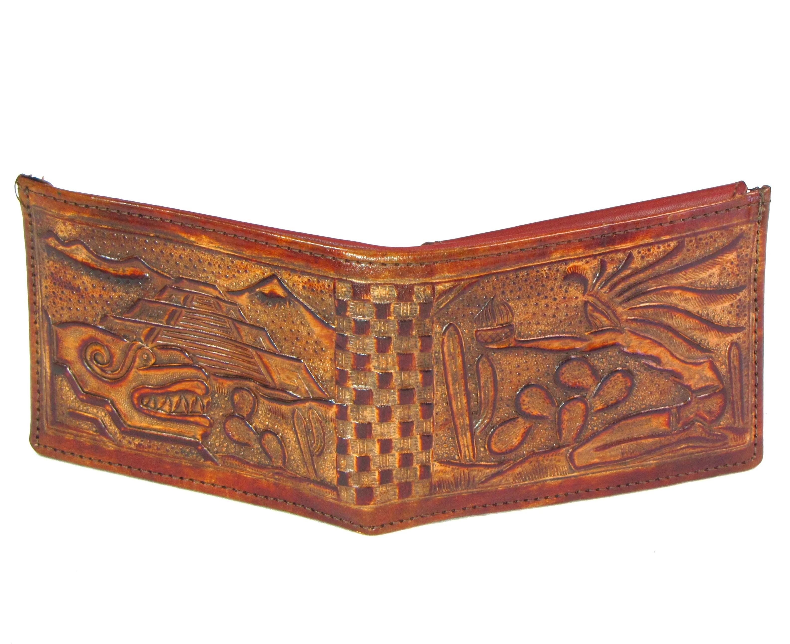EB308-152  Antique Finish Billfold- Aztec Warrior