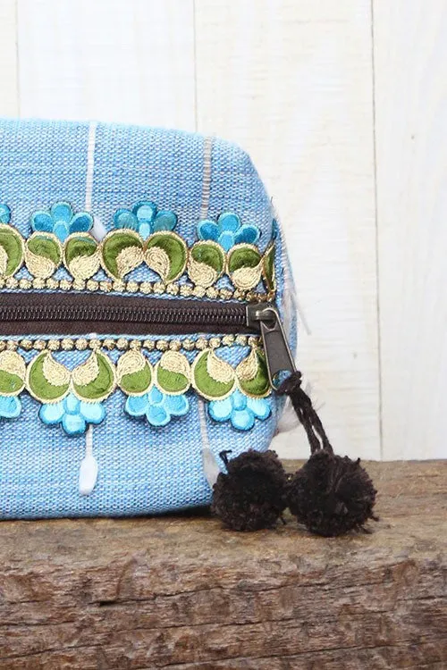 Embroidered Trim Makeup Bag