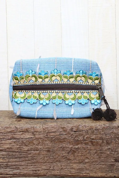 Embroidered Trim Makeup Bag