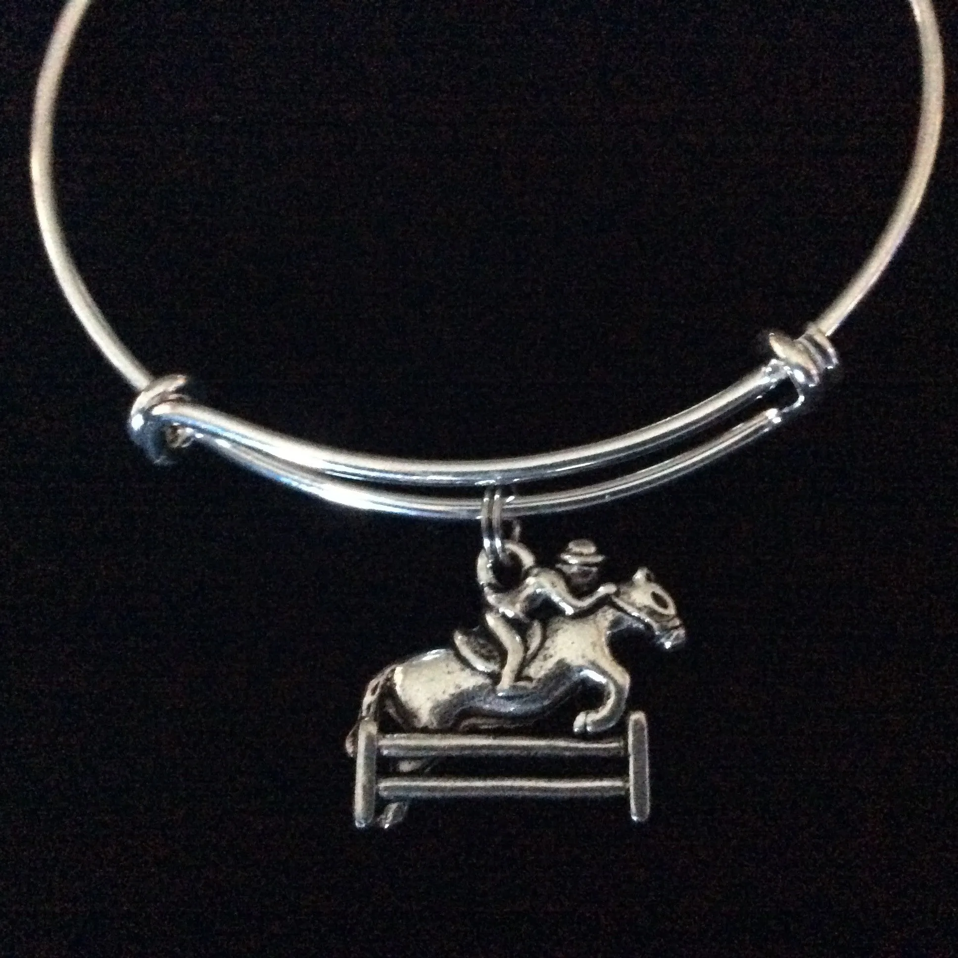 Equestrian Horse Silver Wire Expandable Bracelet Adjustable Bangle Horse and Rider Jockey Horse Race Gift