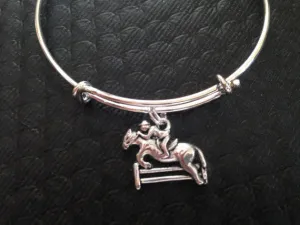 Equestrian Horse Silver Wire Expandable Bracelet Adjustable Bangle Horse and Rider Jockey Horse Race Gift