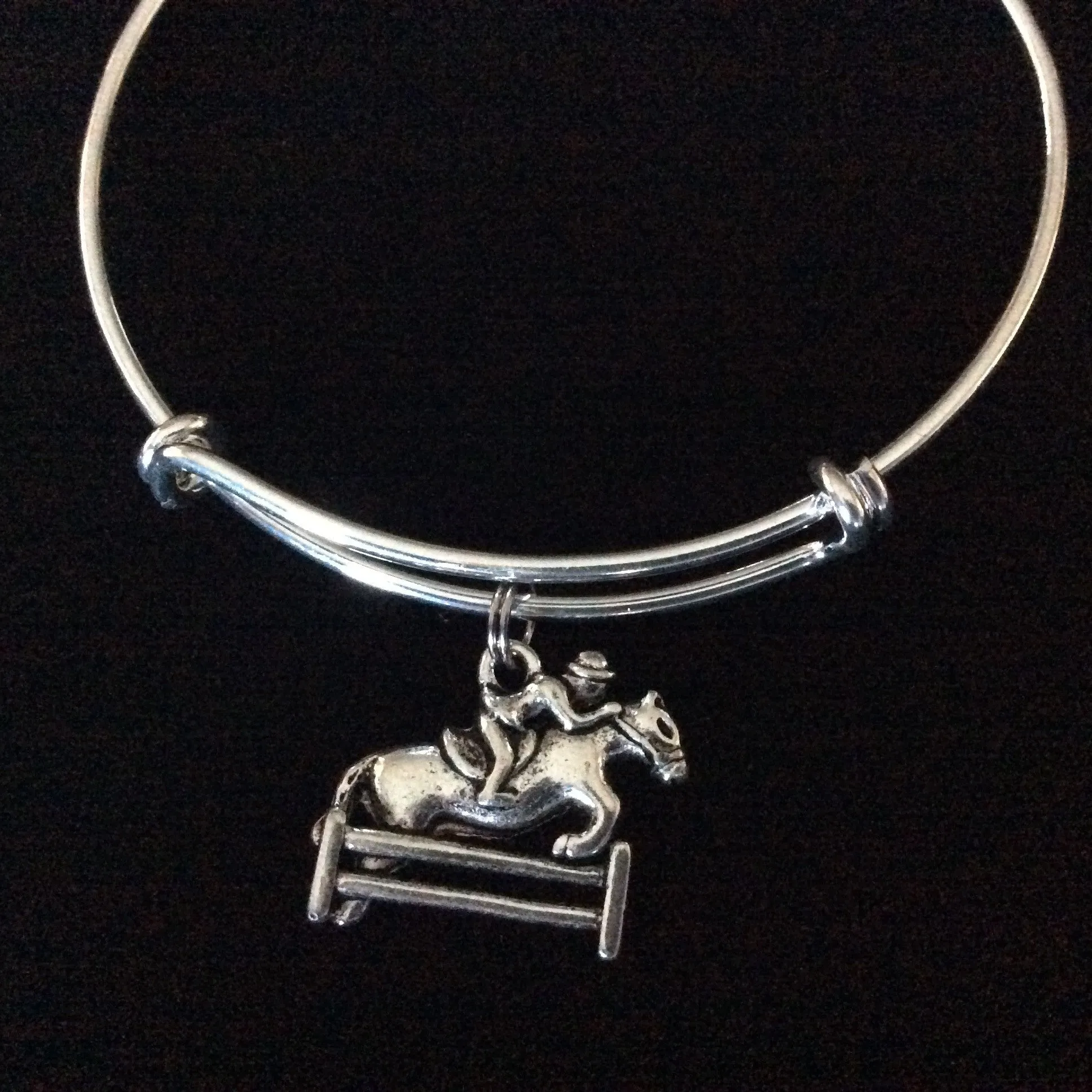 Equestrian Horse Silver Wire Expandable Bracelet Adjustable Bangle Horse and Rider Jockey Horse Race Gift