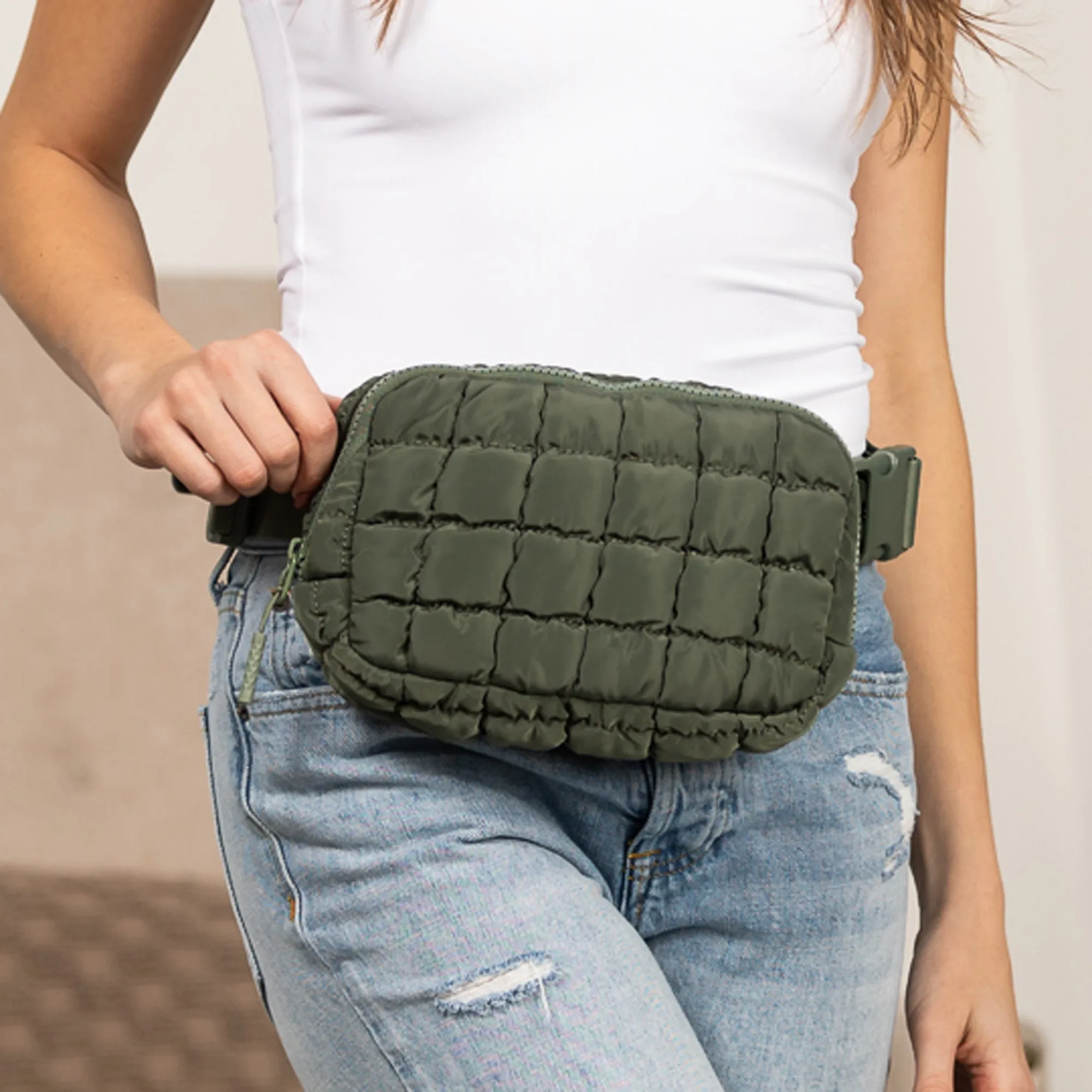 Evyn Quilted Puffer Sling Crossbody Belt Bum Fanny Waist Bag