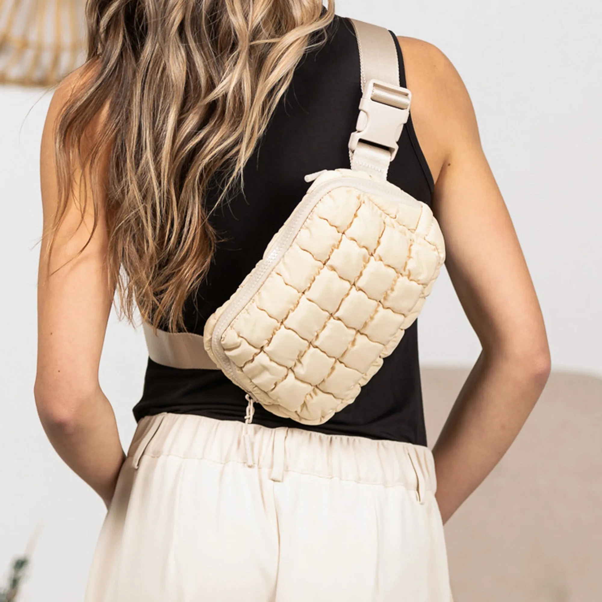 Evyn Quilted Puffer Sling Crossbody Belt Bum Fanny Waist Bag