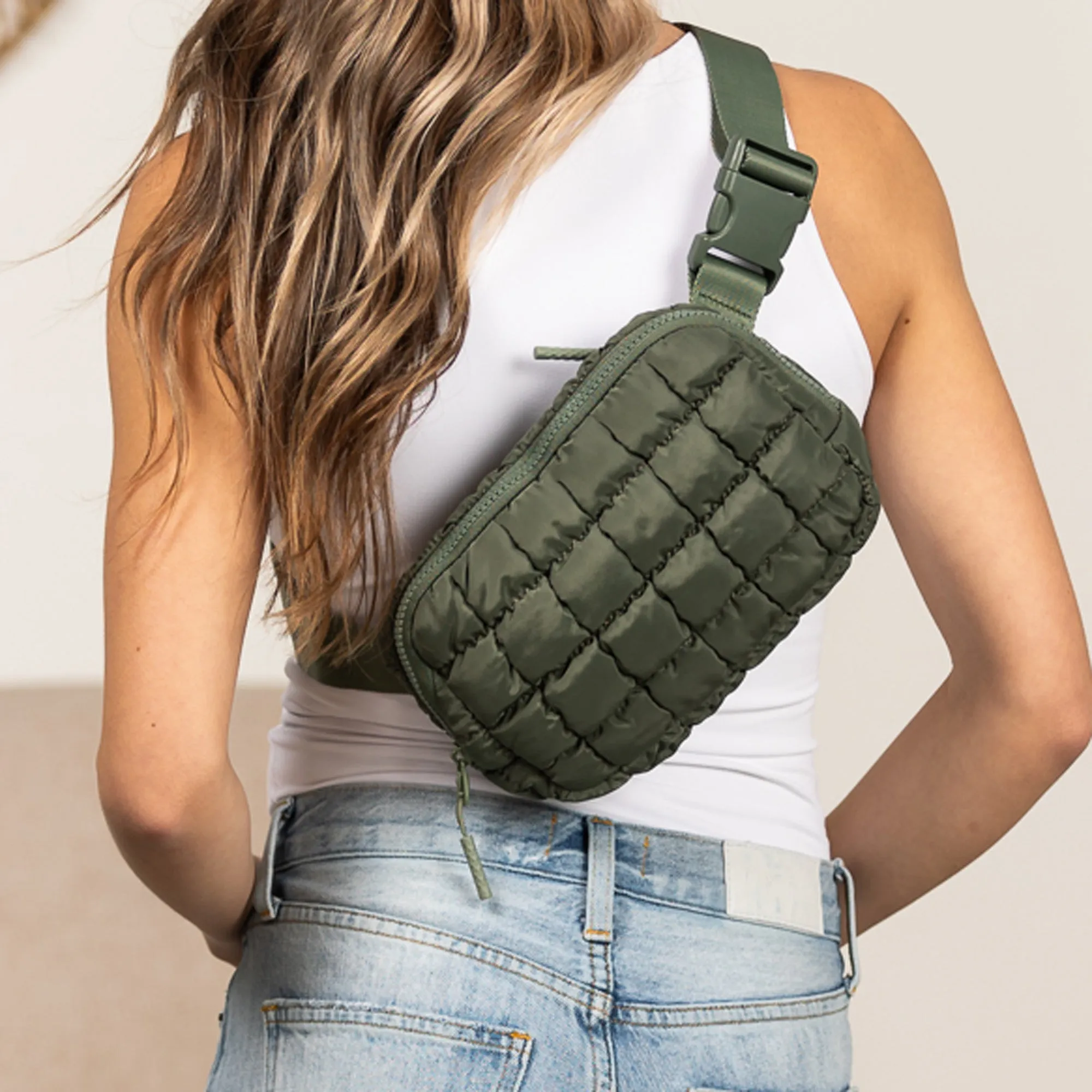 Evyn Quilted Puffer Sling Crossbody Belt Bum Fanny Waist Bag