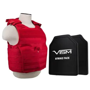 EXPERT PLATE CARRIER VEST WITH TWO 10"X12" SHOOTERS CUT SOFT BALLISTIC PANELS/RED