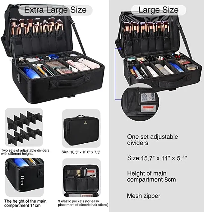 Extra-large Makeup Case, a Must for Double-layer Travel, a Storage Case for Professional Makeup Artists to Put Cosmetics, with Adjustable Partitions and Support