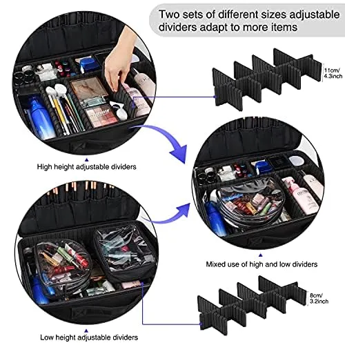Extra-large Makeup Case, a Must for Double-layer Travel, a Storage Case for Professional Makeup Artists to Put Cosmetics, with Adjustable Partitions and Support