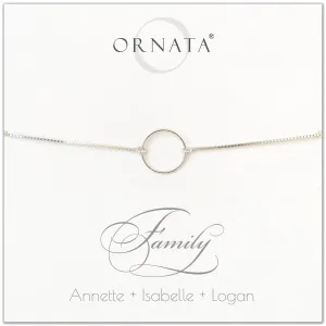 “Family” Sterling Silver Bolo Bracelet on Personalized Jewelry Card