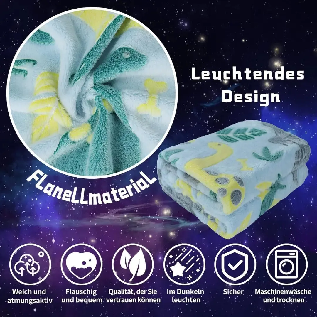 Famyo Glow Blanket - Green Dinosaur, 0-15 years| Glow In The Dark Blanket For Kids | Kids Bedroom Decor Ideas