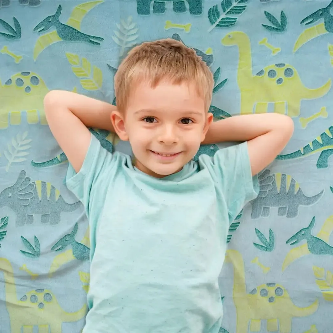 Famyo Glow Blanket - Green Dinosaur, 0-15 years| Glow In The Dark Blanket For Kids | Kids Bedroom Decor Ideas