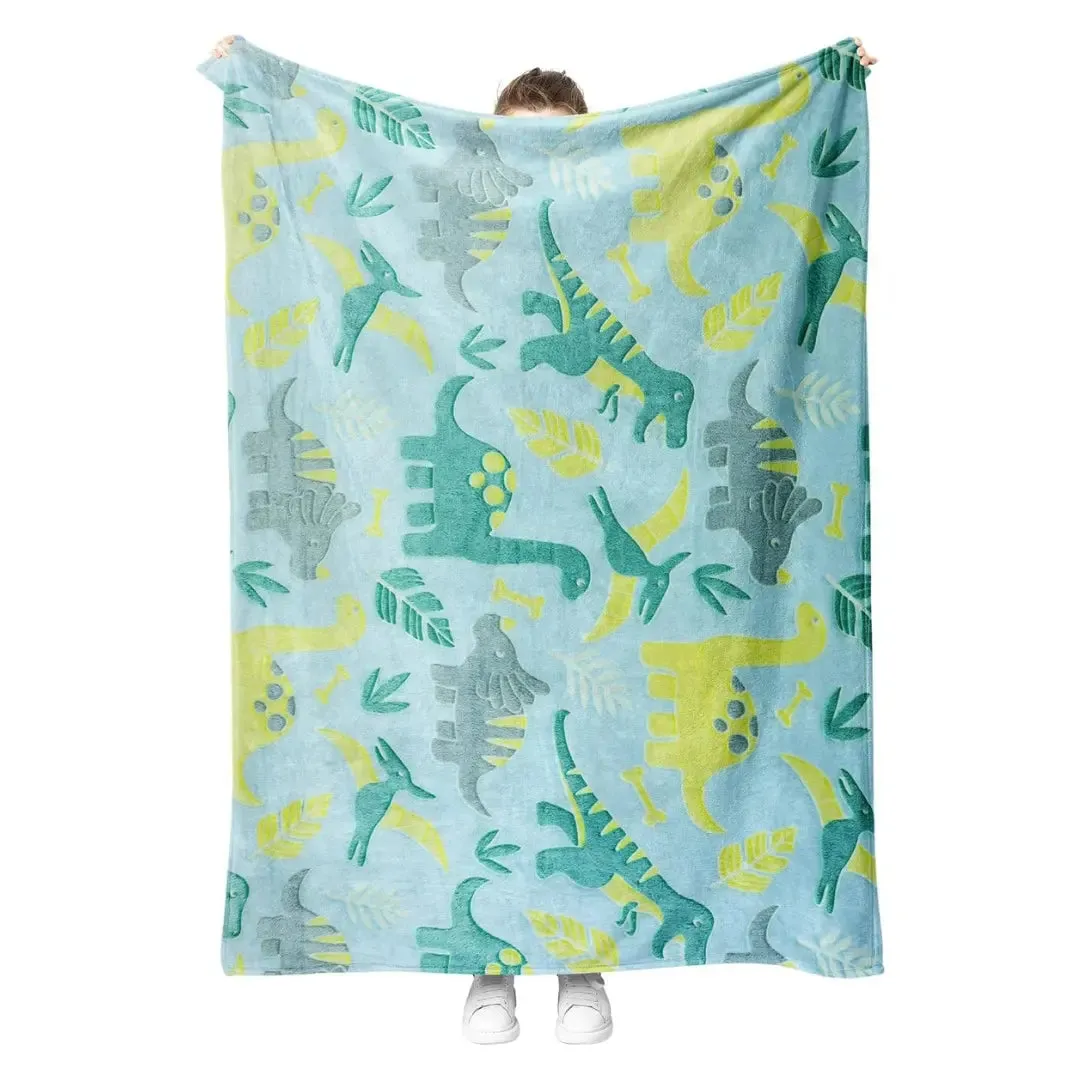 Famyo Glow Blanket - Green Dinosaur, 0-15 years| Glow In The Dark Blanket For Kids | Kids Bedroom Decor Ideas
