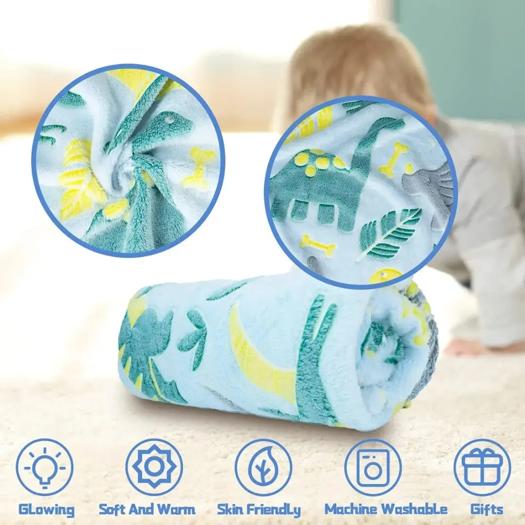 Famyo Glow Blanket - Green Dinosaur, 0-15 years| Glow In The Dark Blanket For Kids | Kids Bedroom Decor Ideas