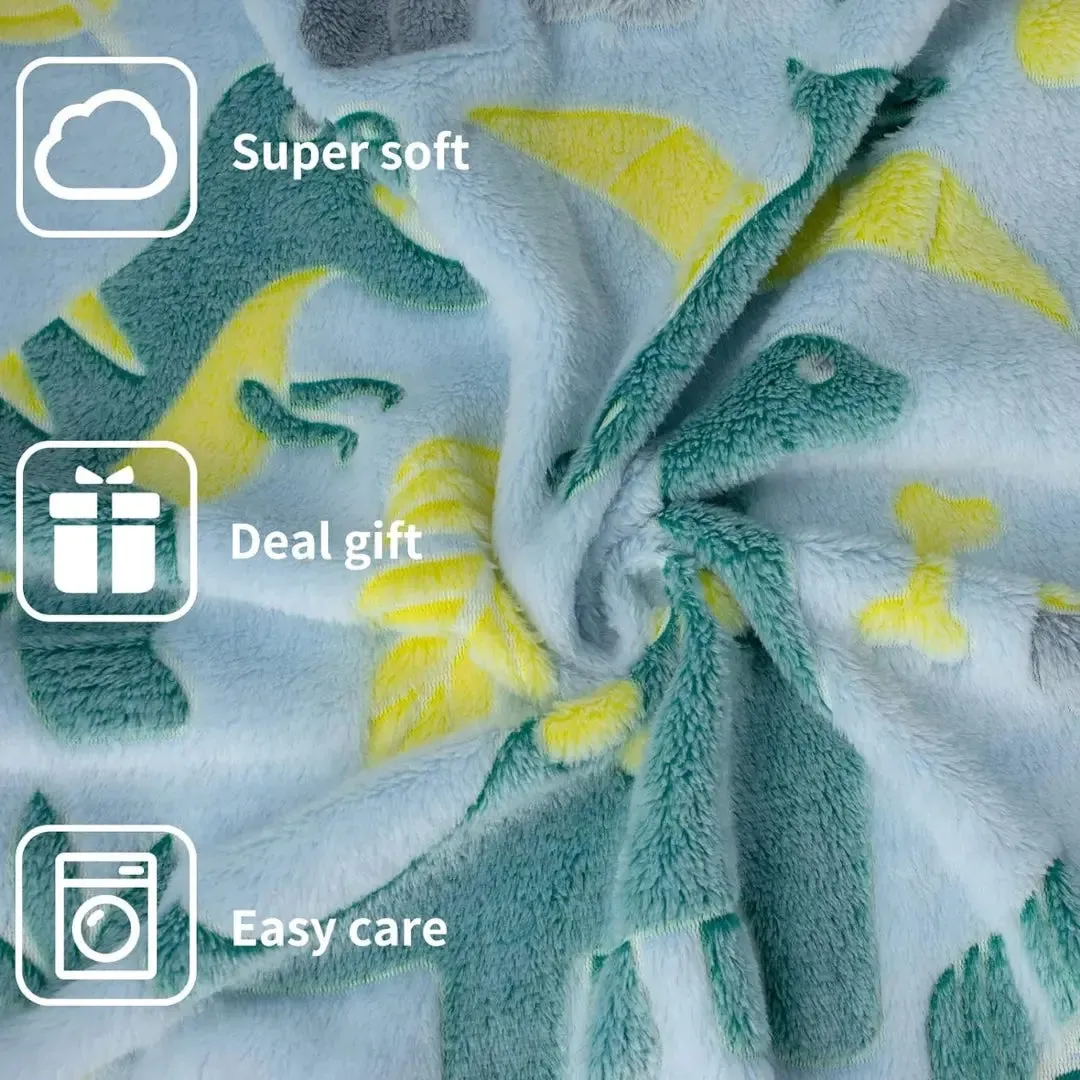 Famyo Glow Blanket - Green Dinosaur, 0-15 years| Glow In The Dark Blanket For Kids | Kids Bedroom Decor Ideas