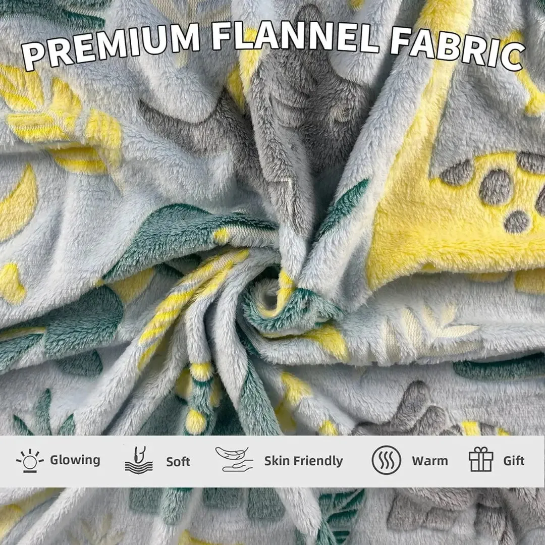 Famyo Glow Blanket - Green Dinosaur, 0-15 years| Glow In The Dark Blanket For Kids | Kids Bedroom Decor Ideas