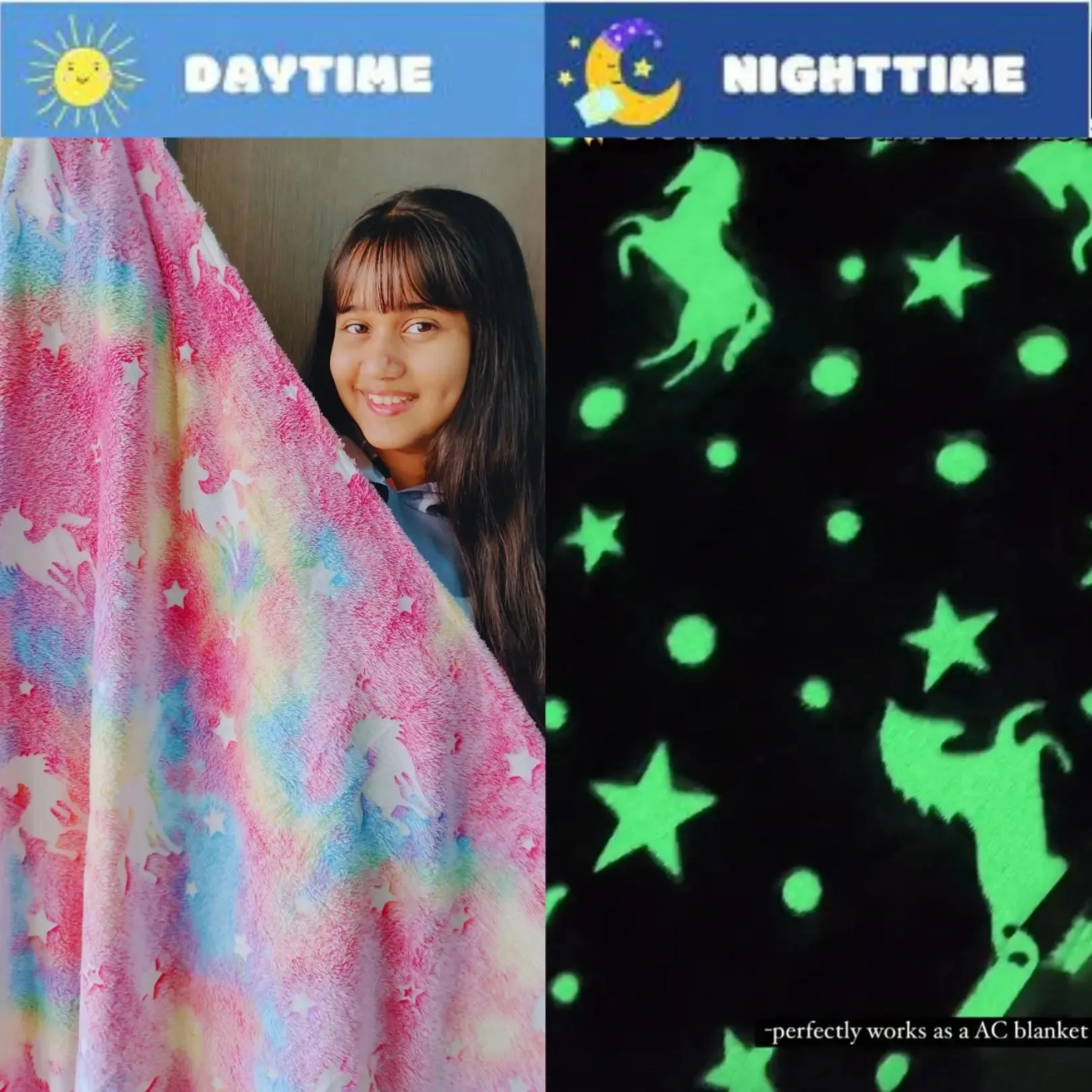 Famyo Glow Blanket - Pink Unicorn | AC Blanket for Kids Room