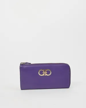 Ferragamo Purple Leather Gancini Wallet