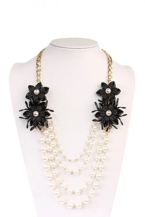 Floral Black Accent Necklace
