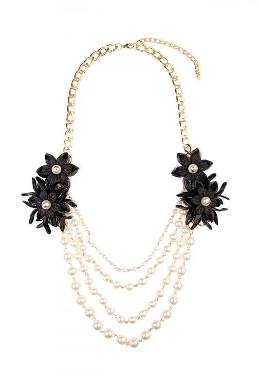 Floral Black Accent Necklace