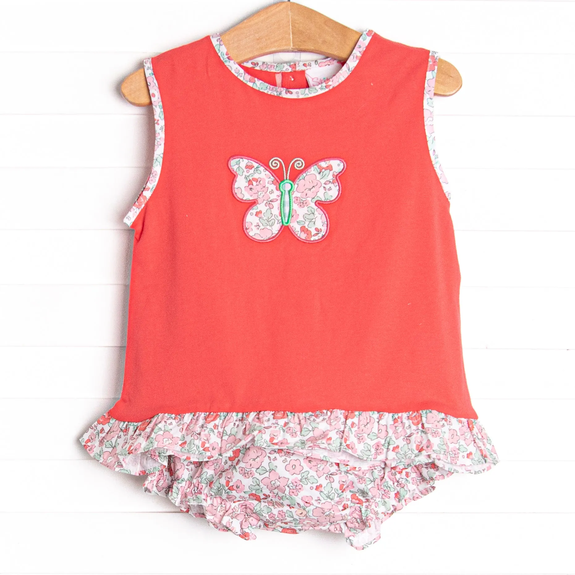 Floral Flutters Applique Diaper Set, Red
