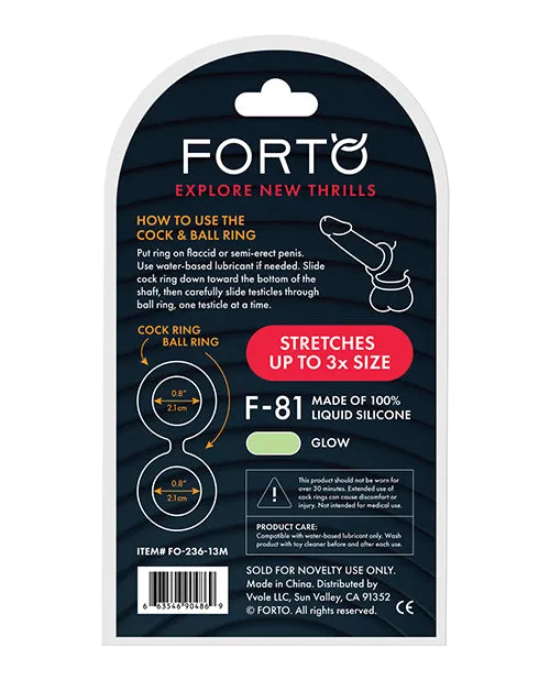 Forto F-81 47mm Double Ring Liquid Silicone Cock Ring - Glow In The Dark