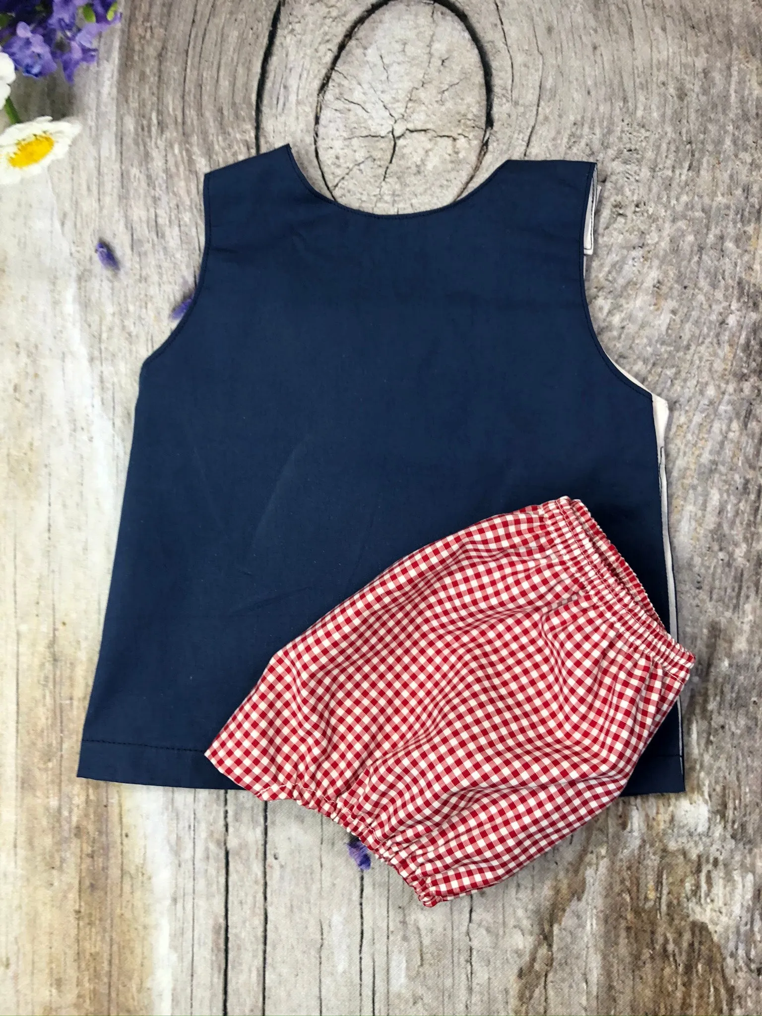 Fourth of July airplane flying with flags smocked diaper set