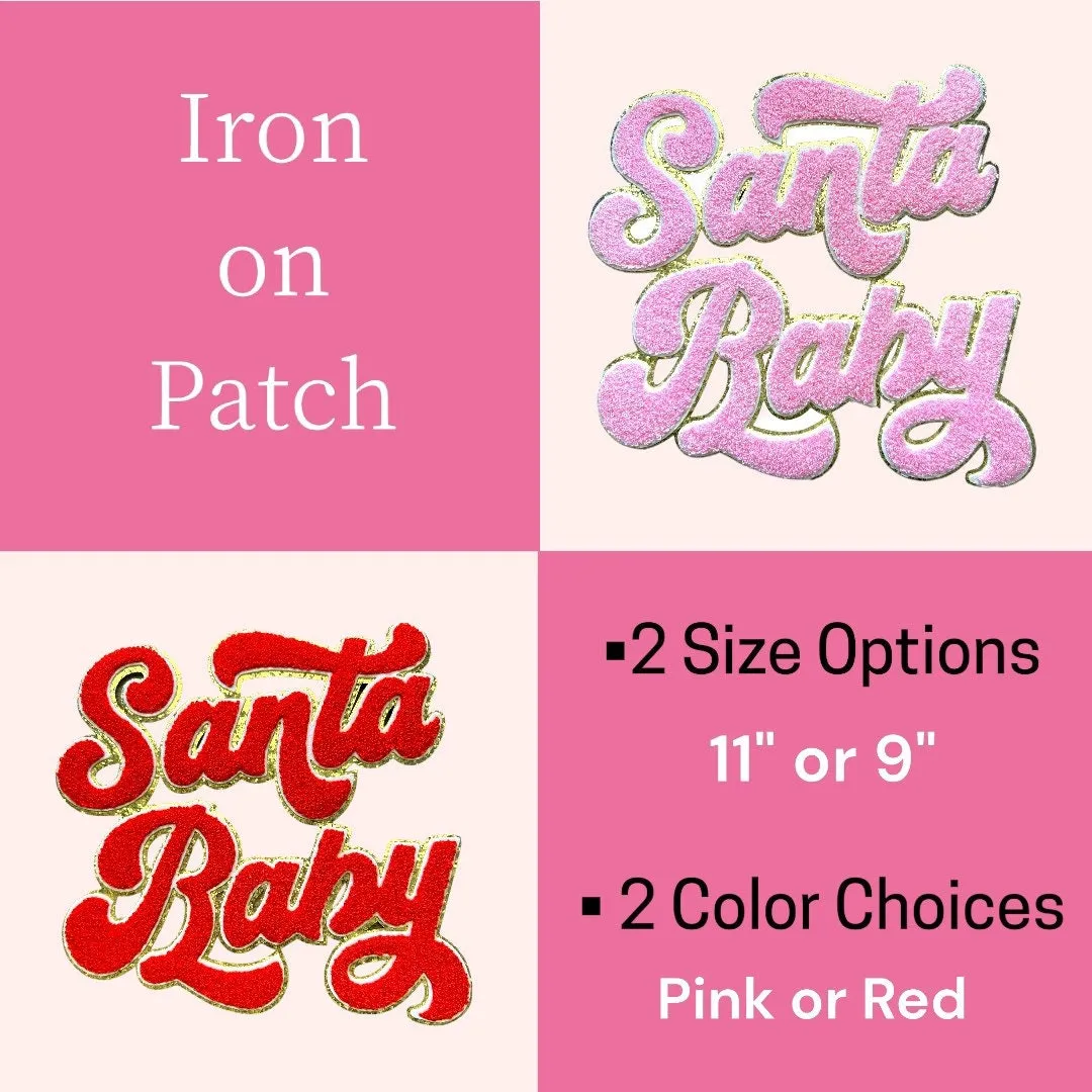 FREE SHIP- Santa Baby Chenille Patch- Iron On- Patch Only - Fuzzy Chenille Alphabet DIY Patch Glitter Varsity Nylon Pouch cosmetic Bag