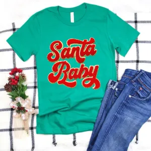 FREE SHIP- Santa Baby Chenille Patch- Iron On- Patch Only - Fuzzy Chenille Alphabet DIY Patch Glitter Varsity Nylon Pouch cosmetic Bag