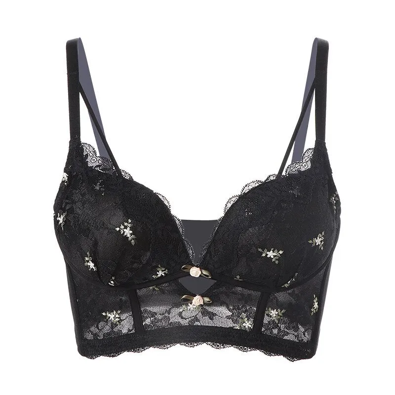 French Wedding Bra Embroidered Lace Underwear New Year Red Push Up Brassiere Lingerie Gather Underwire Bralette