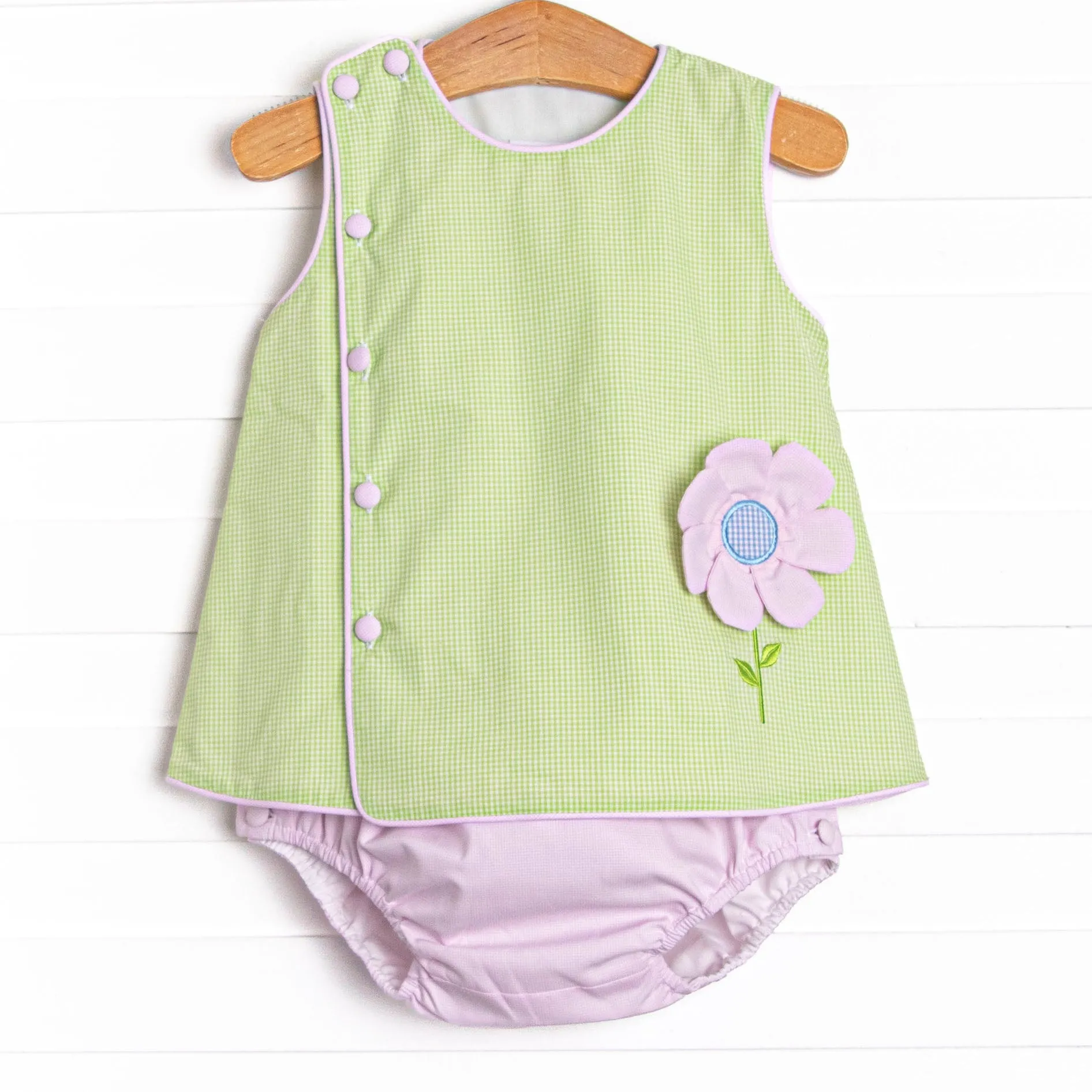 Fresh Air Flowers Applique Diaper Set, Green