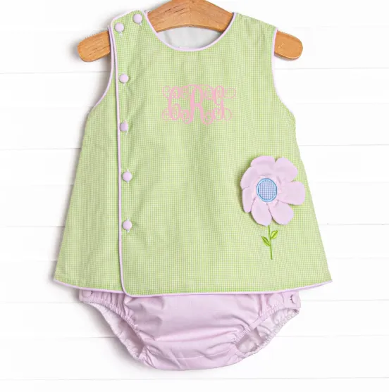Fresh Air Flowers Applique Diaper Set, Green