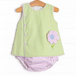 Fresh Air Flowers Applique Diaper Set, Green