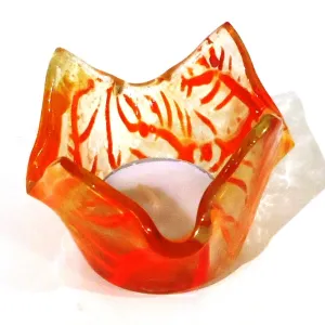 Fused Glass Tealight Holder - Orange