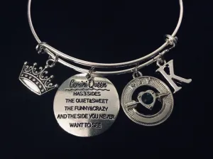 Gemini Queen Jewelry Expandable Charm Bracelet Silver Adjustable Bangle Trendy One Size Fits All Gift Crown Personalize Initial and May or June Birthstone