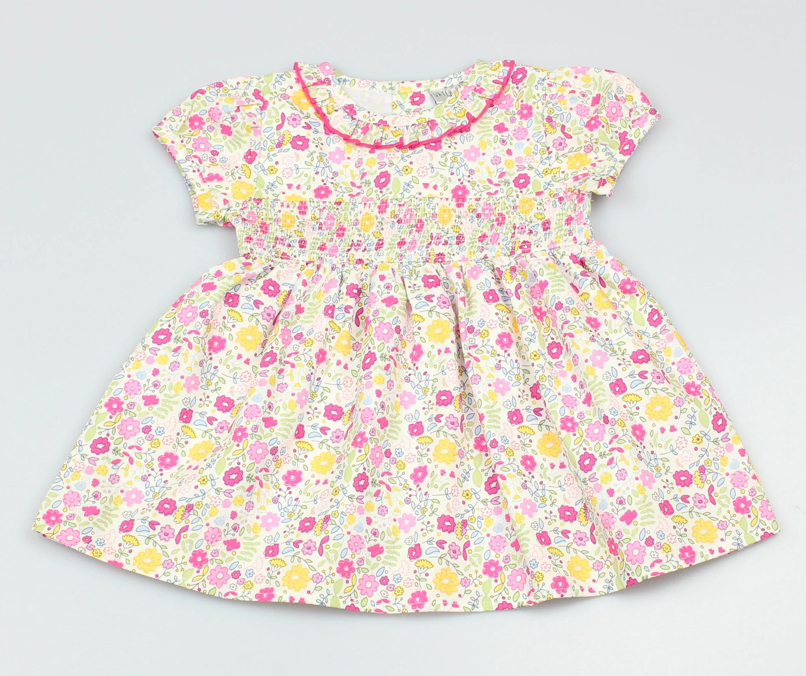 Girls Pink Floral/Smocking Dress (1-2 Years)-DRS/GF1086