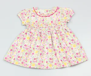Girls Pink Floral/Smocking Dress (1-2 Years)-DRS/GF1086