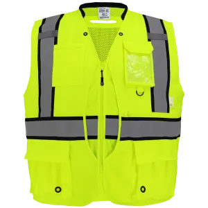 Global Glove & Safety GLO-088 FrogWear® HV High Visibility "Kitchen Sink" Premium Surveyors Safety Vest, Class 2