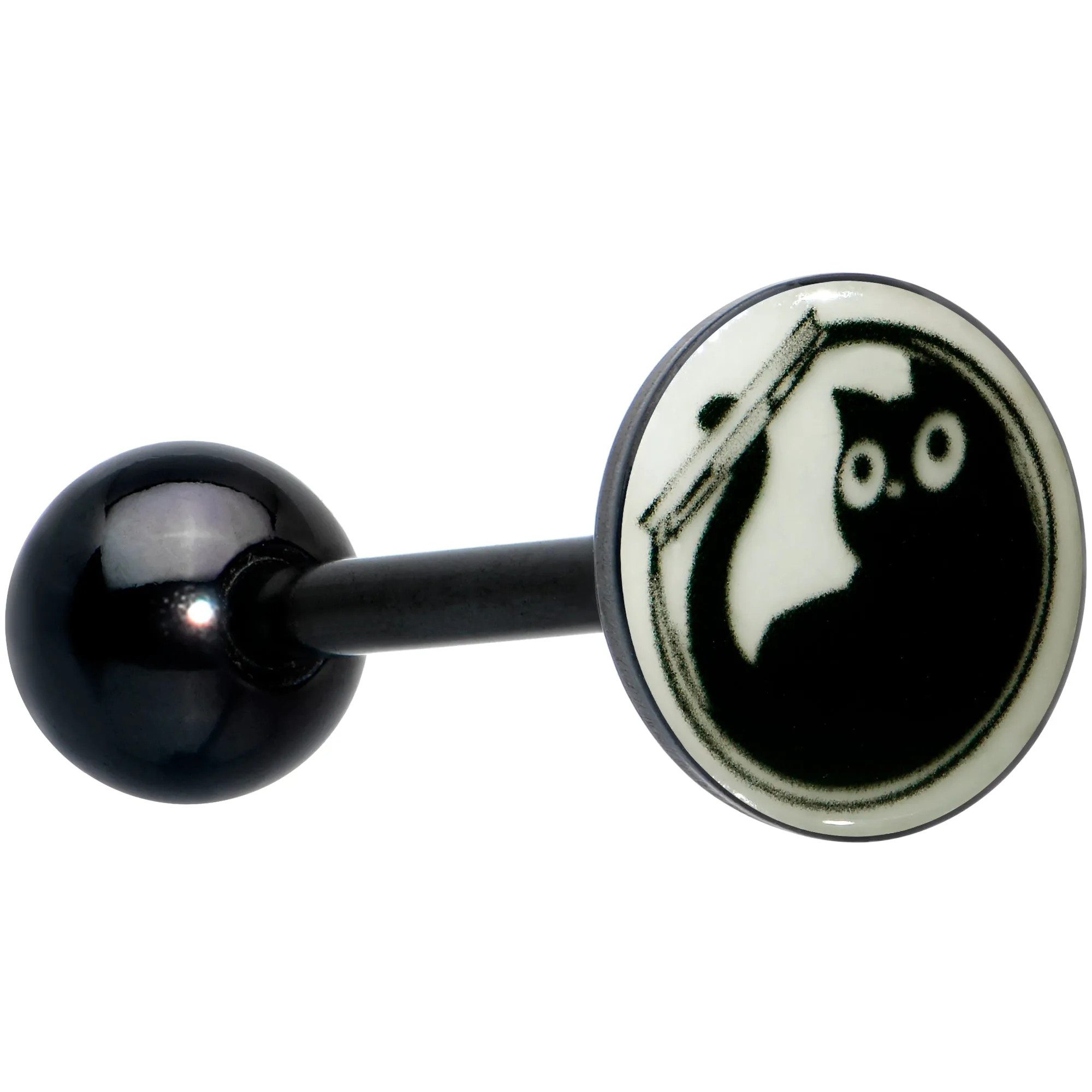 Glow in the Dark Black Anodized Fishbowl Kitty Cat Barbell Tongue Ring