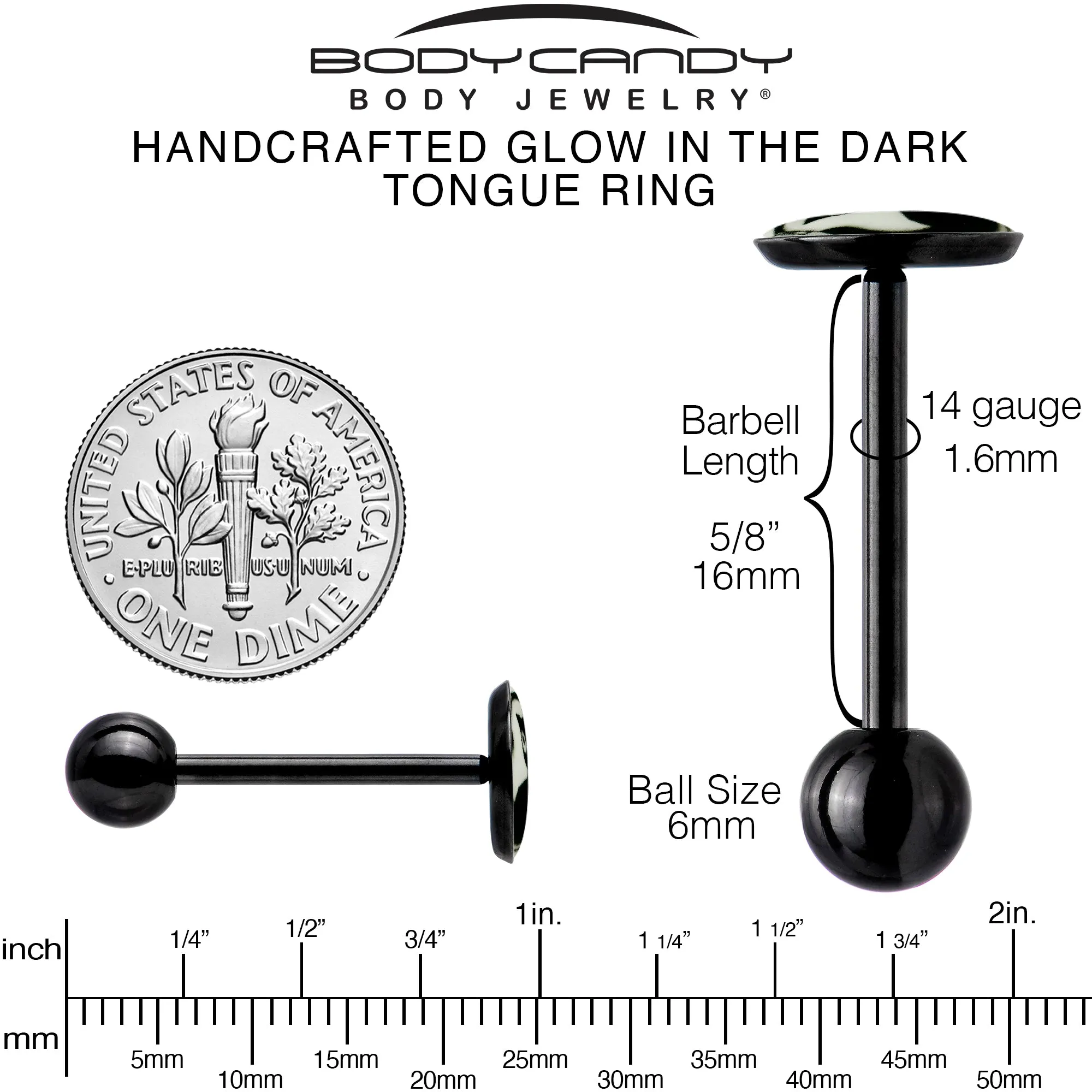 Glow in the Dark Black Anodized Fishbowl Kitty Cat Barbell Tongue Ring