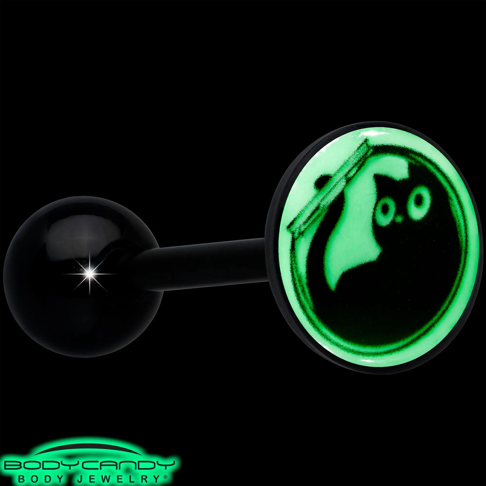 Glow in the Dark Black Anodized Fishbowl Kitty Cat Barbell Tongue Ring