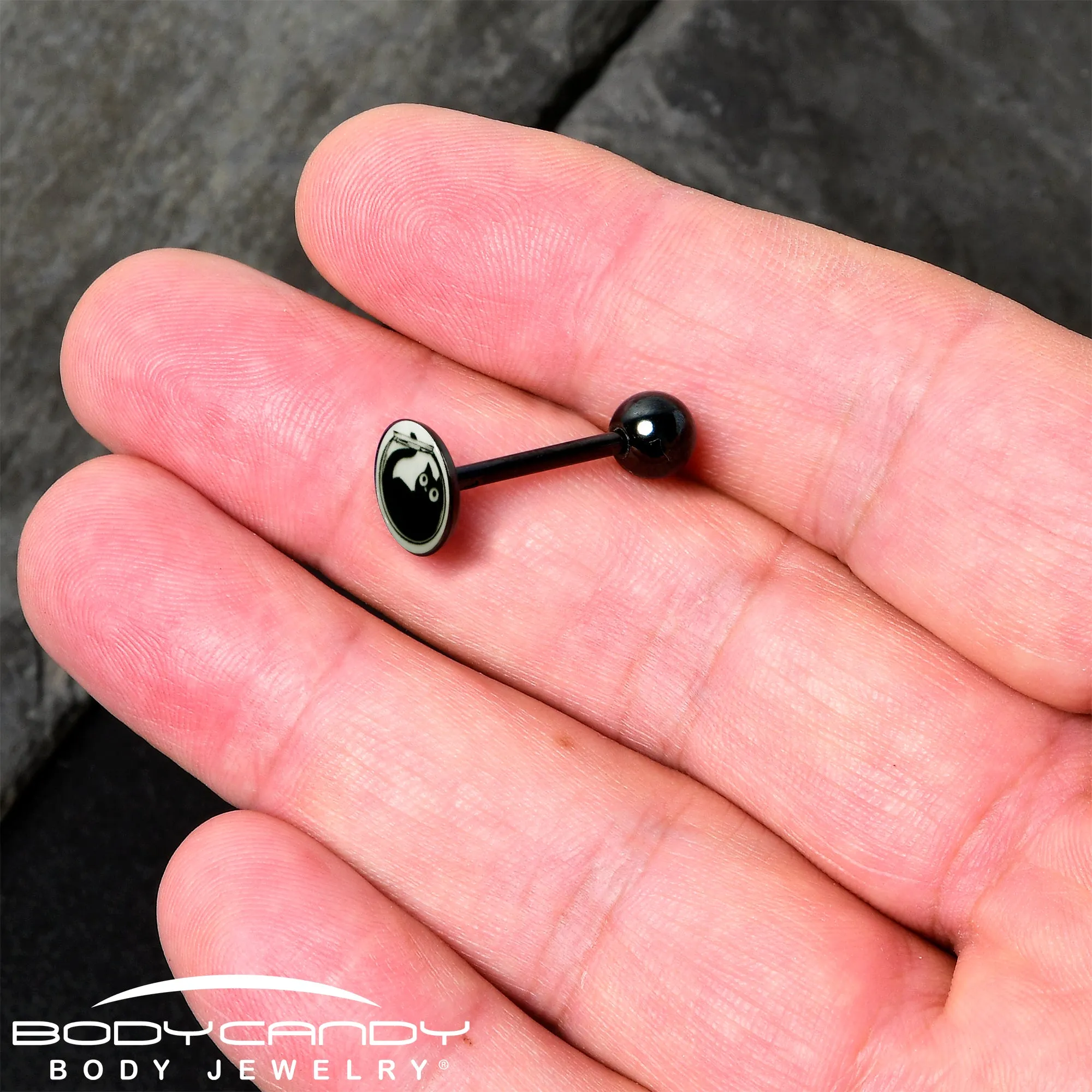 Glow in the Dark Black Anodized Fishbowl Kitty Cat Barbell Tongue Ring