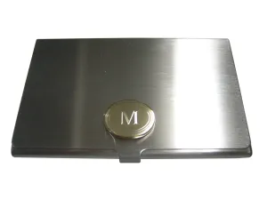 Gold Toned Etched Oval Letter M Monogram Business Card Holder