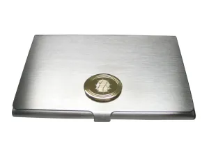 Gold Toned Etched Oval Polyhedral Virus Business Card Holder