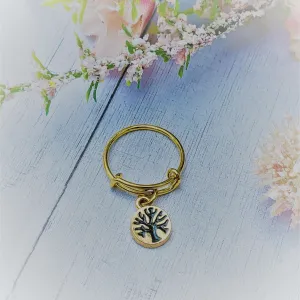 Gold Tree of Life Expandable Charm Ring