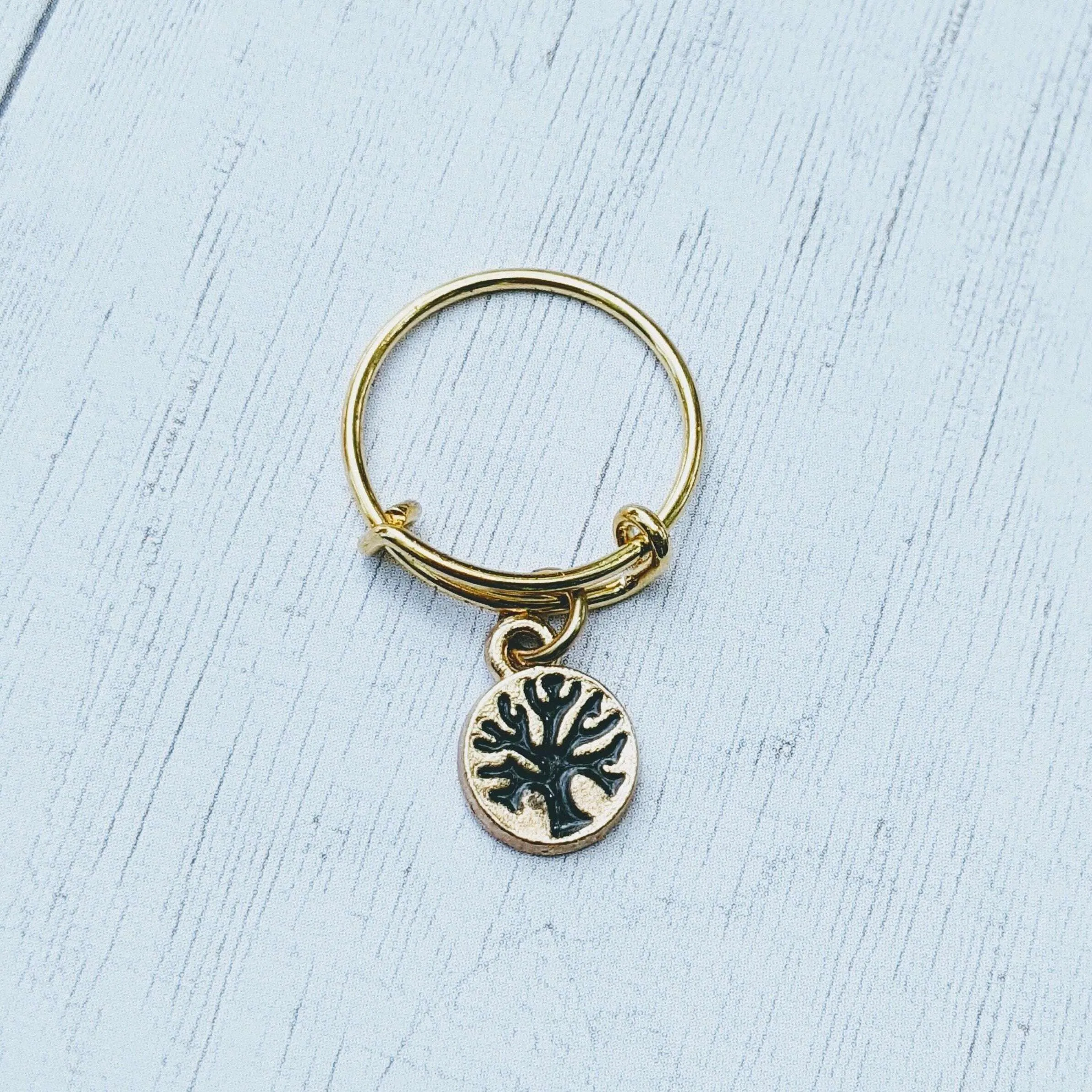Gold Tree of Life Expandable Charm Ring