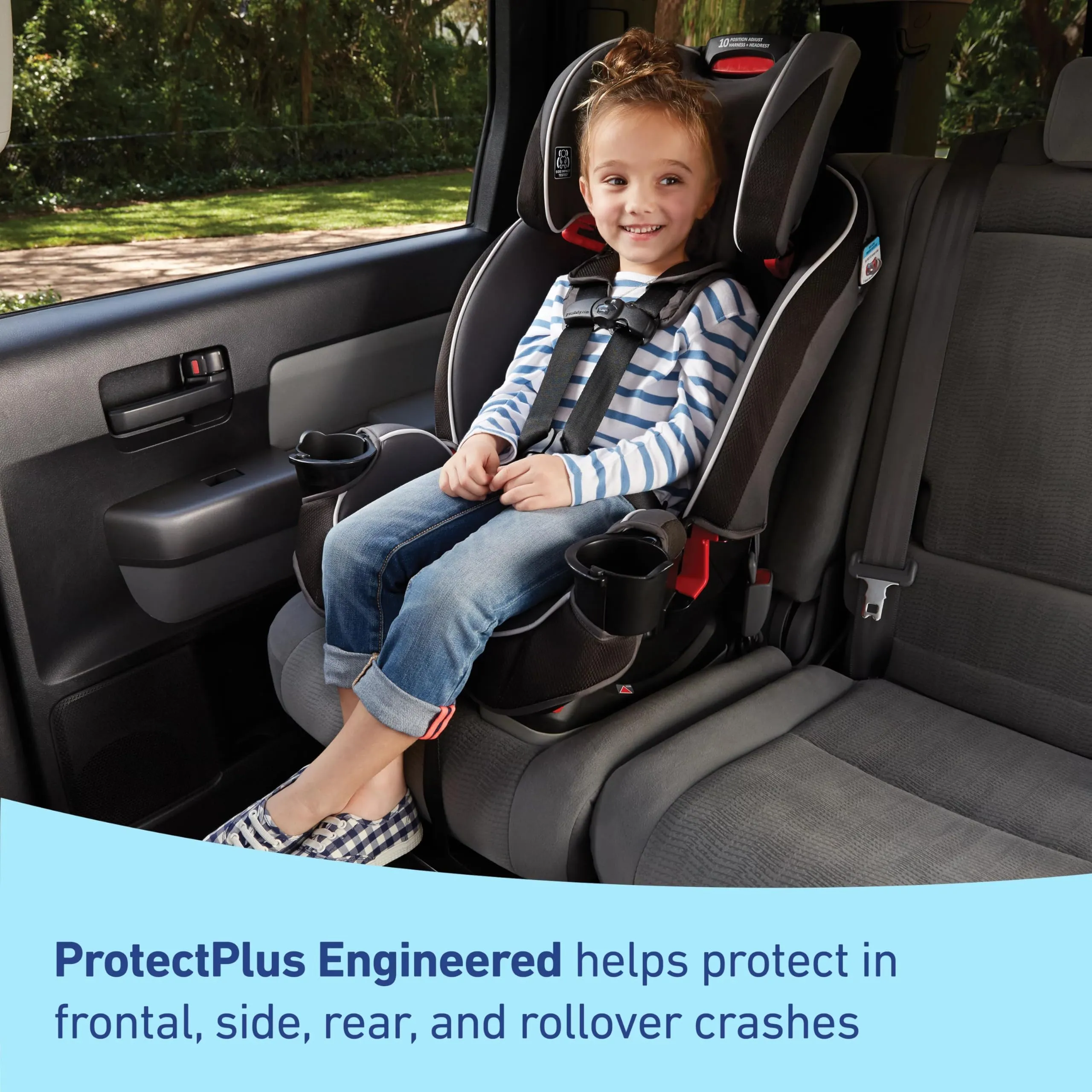 Graco SlimFit 3-in-1 Convertible Car Seat, Ultra-Space-Saving Design, Darcie, Suitable for Rear and Forward-Facing, Highback Booster Seat with 10-Position Headrest